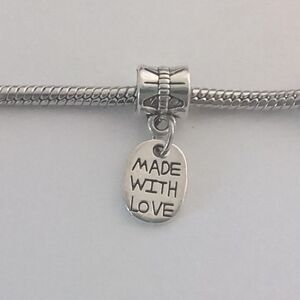 Silver Made‎ With Love Dangle Charm for Pandora Style Bracelet